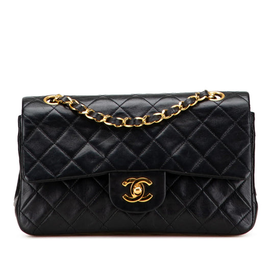 Black Chanel Small Classic Lambskin Double Flap Shoulder Bag