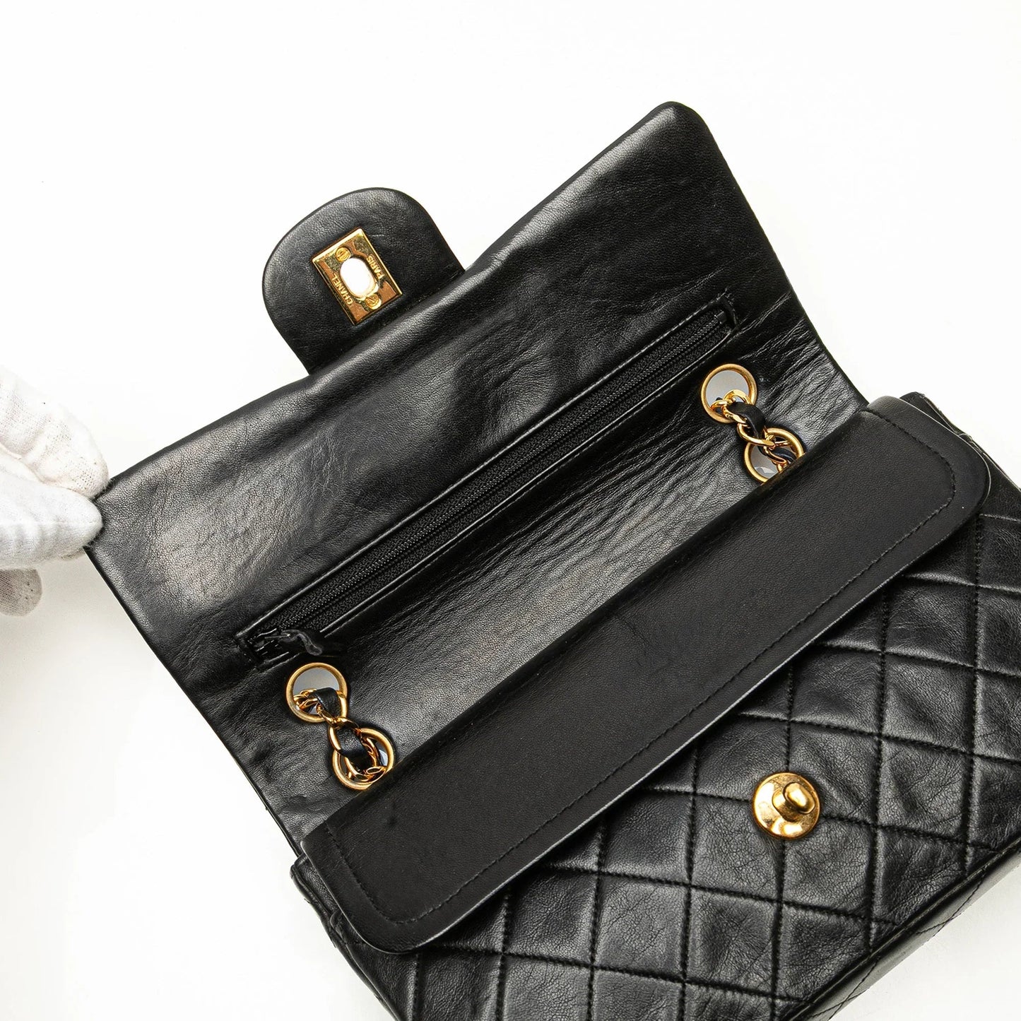 Black Chanel Small Classic Lambskin Double Flap Shoulder Bag