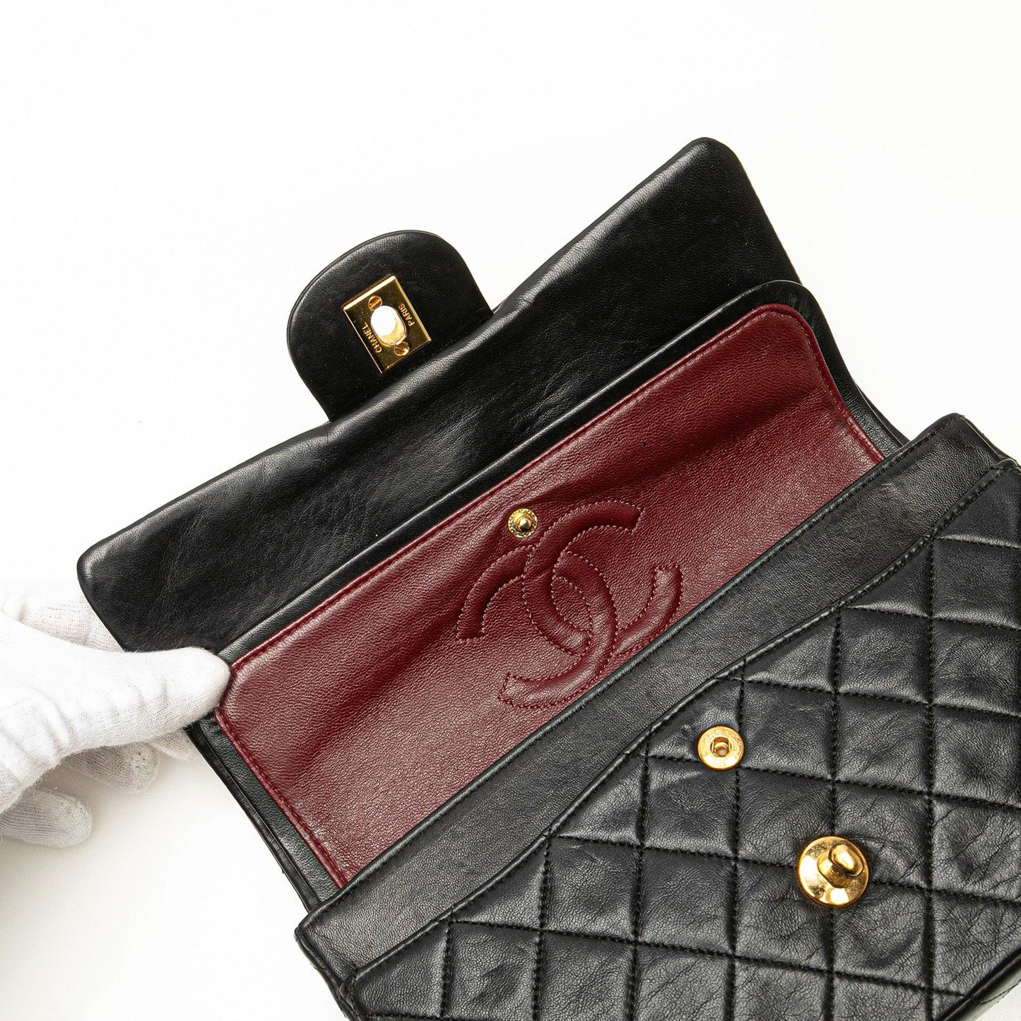 Black Chanel Small Classic Lambskin Double Flap Shoulder Bag
