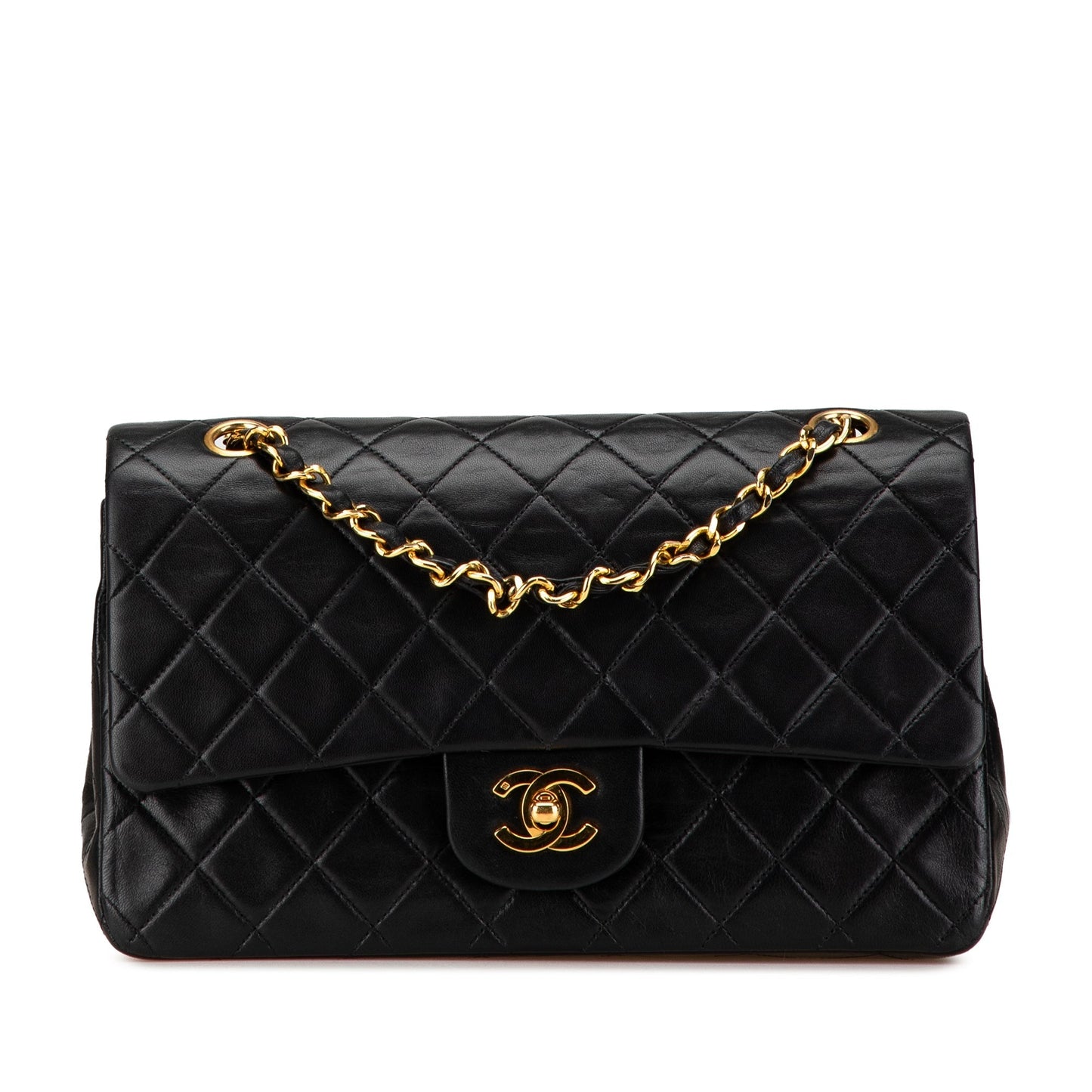 Black Chanel Medium Classic Lambskin Double Flap Shoulder Bag