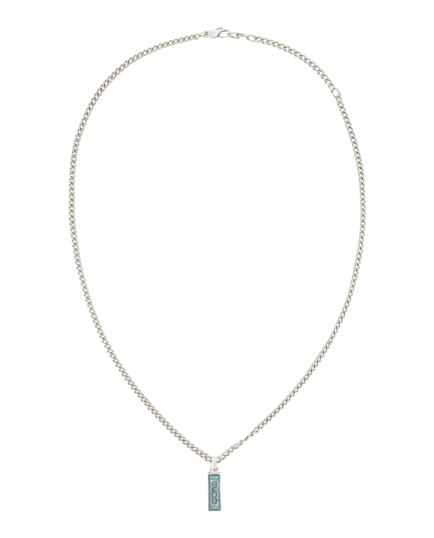 Gucci Womens Sterling Silver Logo Plaque Necklace