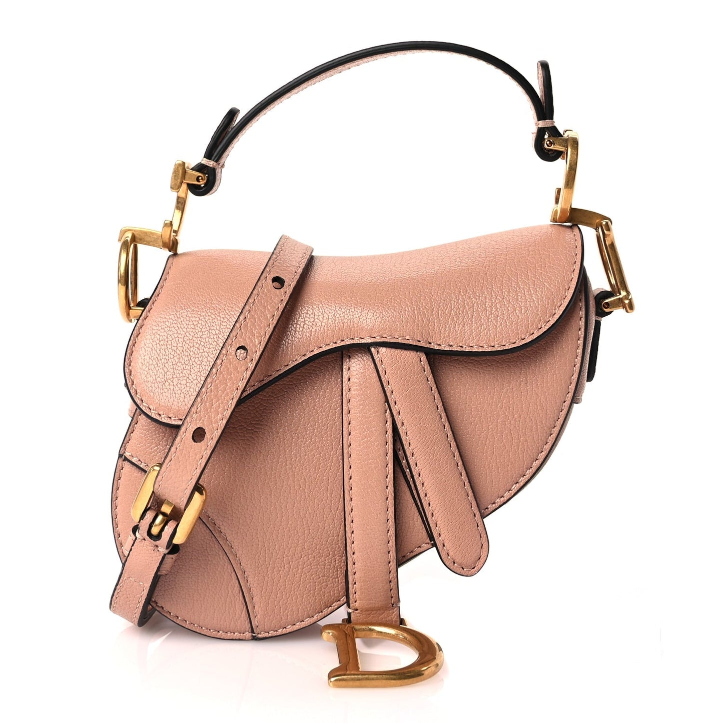 Christian Dior Goatskin Micro Saddle Bag With Strap Rose Des Vents