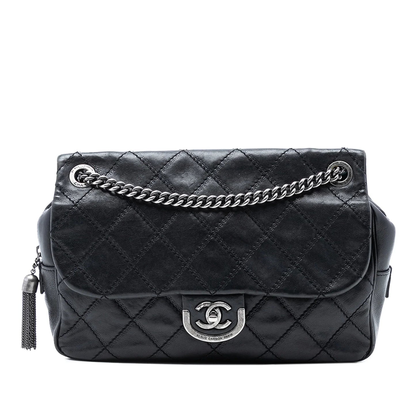 Black Chanel Paris Edinburgh Jumbo Quilted Calfskin Coco Sporran Flap Shoulder Bag