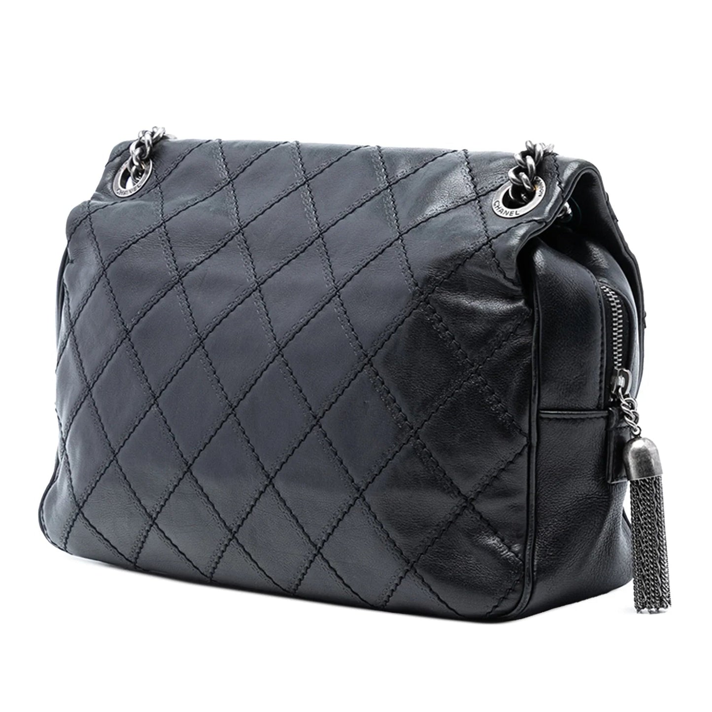 Black Chanel Paris Edinburgh Jumbo Quilted Calfskin Coco Sporran Flap Shoulder Bag