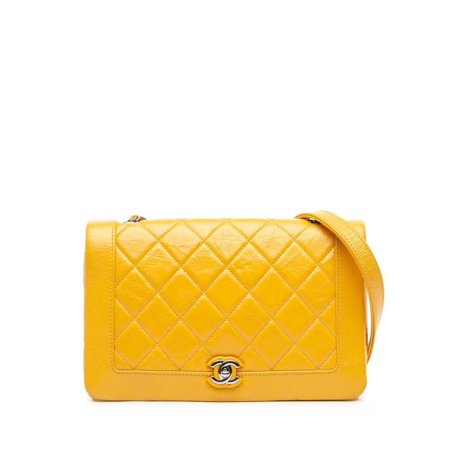Yellow Chanel Crumpled Calfskin Bi Quilted   Full Flap Crossbody Bag