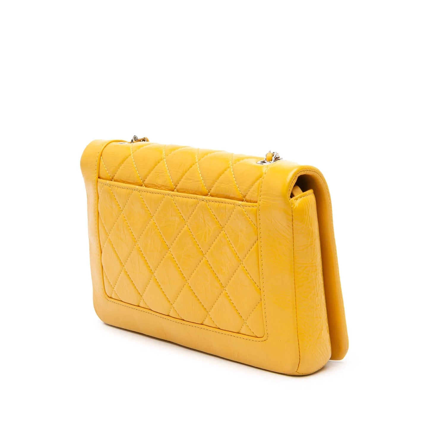 Yellow Chanel Crumpled Calfskin Bi Quilted   Full Flap Crossbody Bag