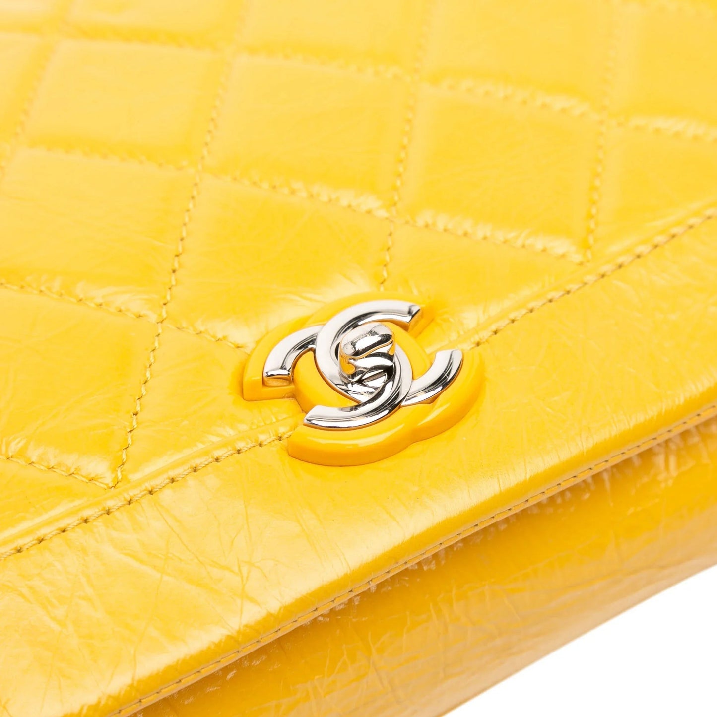 Yellow Chanel Crumpled Calfskin Bi Quilted   Full Flap Crossbody Bag