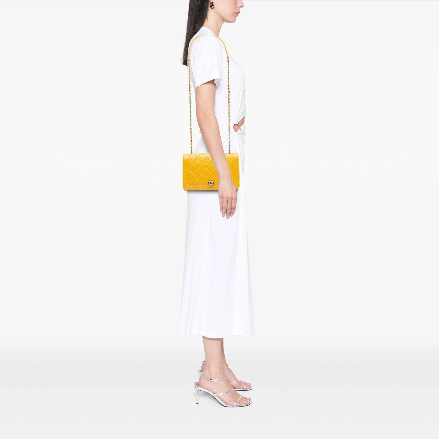 Yellow Chanel Crumpled Calfskin Bi Quilted   Full Flap Crossbody Bag