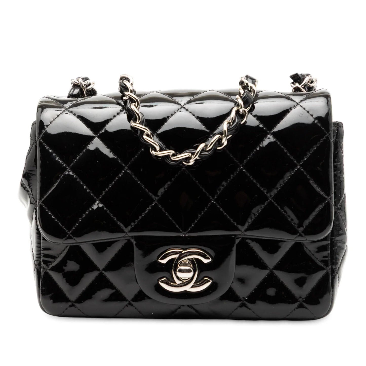 Black Chanel Mini Square Classic Patent Single Flap Crossbody Bag