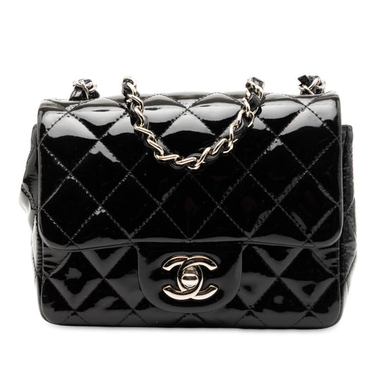 Black Chanel Mini Square Classic Patent Single Flap Crossbody Bag