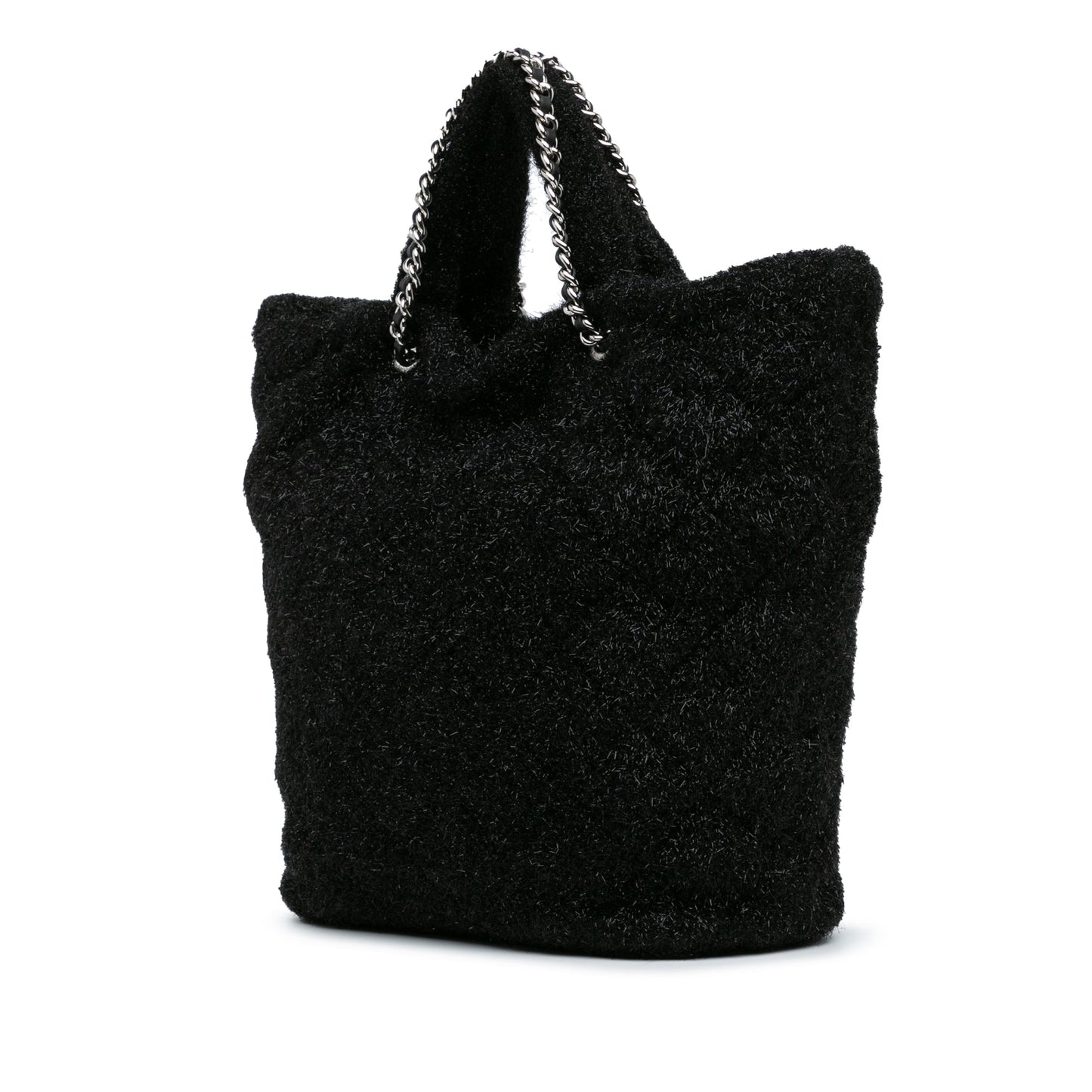 Black Chanel Large Quilted Knit Pluto Glitter Satchel