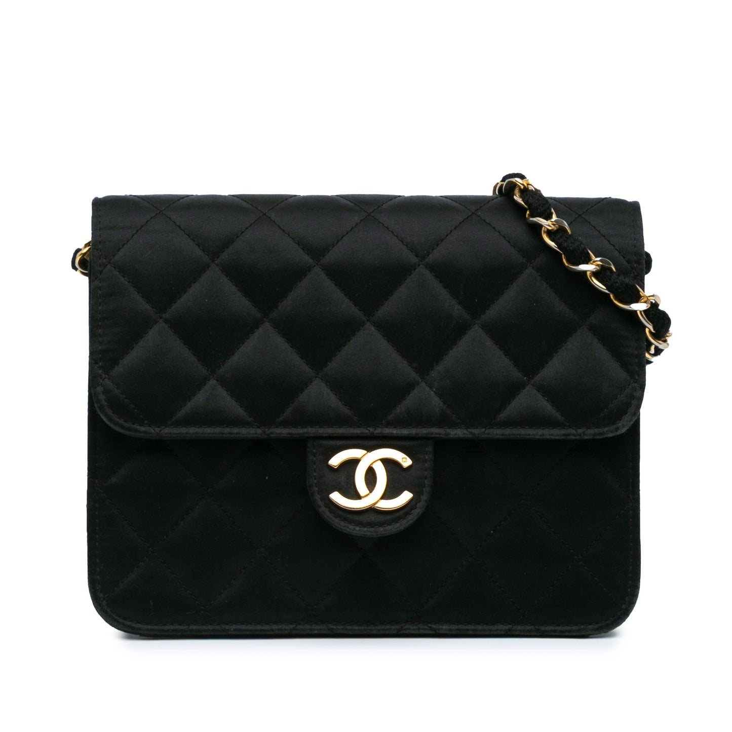 Black Chanel Mini Square Classic Satin Single Flap Crossbody Bag
