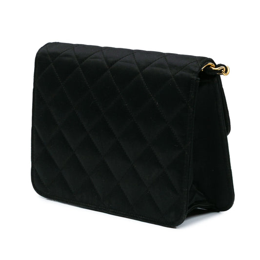 Black Chanel Mini Square Classic Satin Single Flap Crossbody Bag