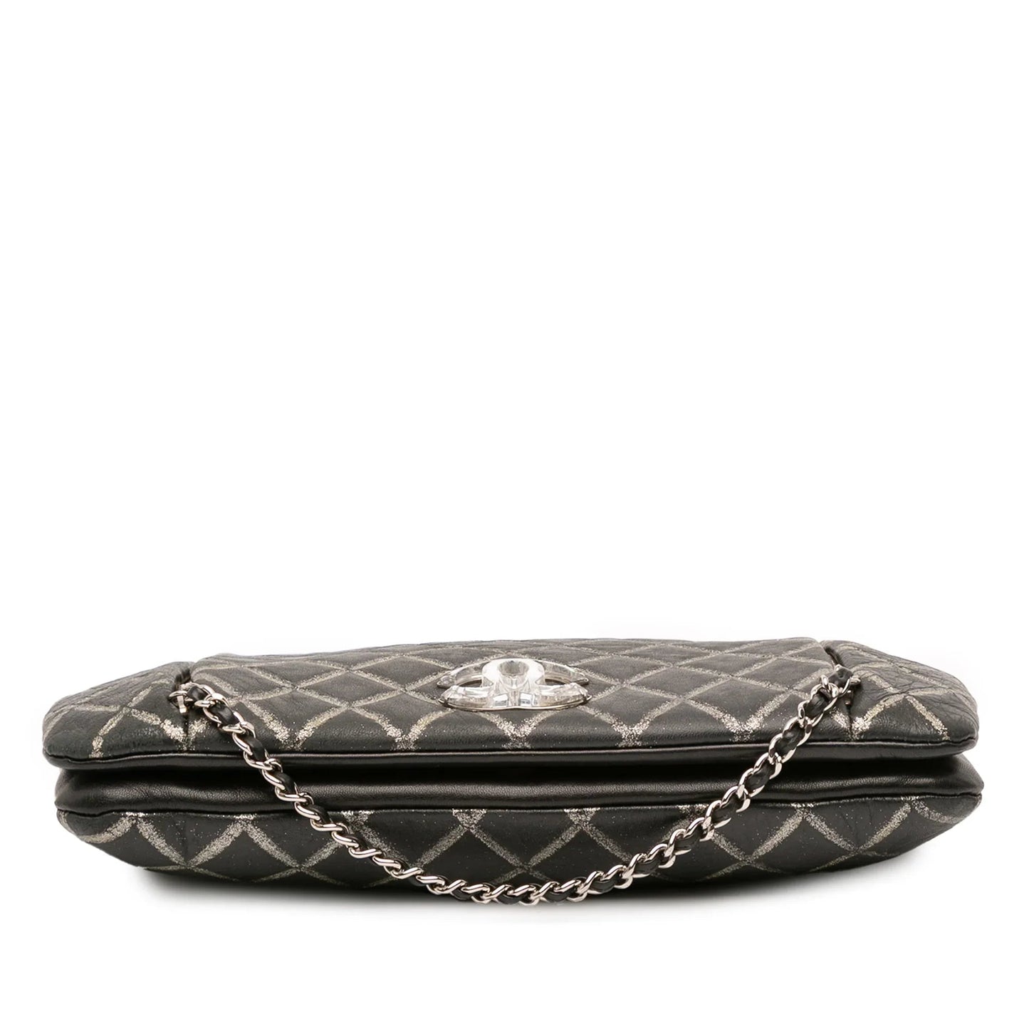 Black Chanel Quilted Metallic Distressed Lambskin CC Crystal Flap Shoulder Bag