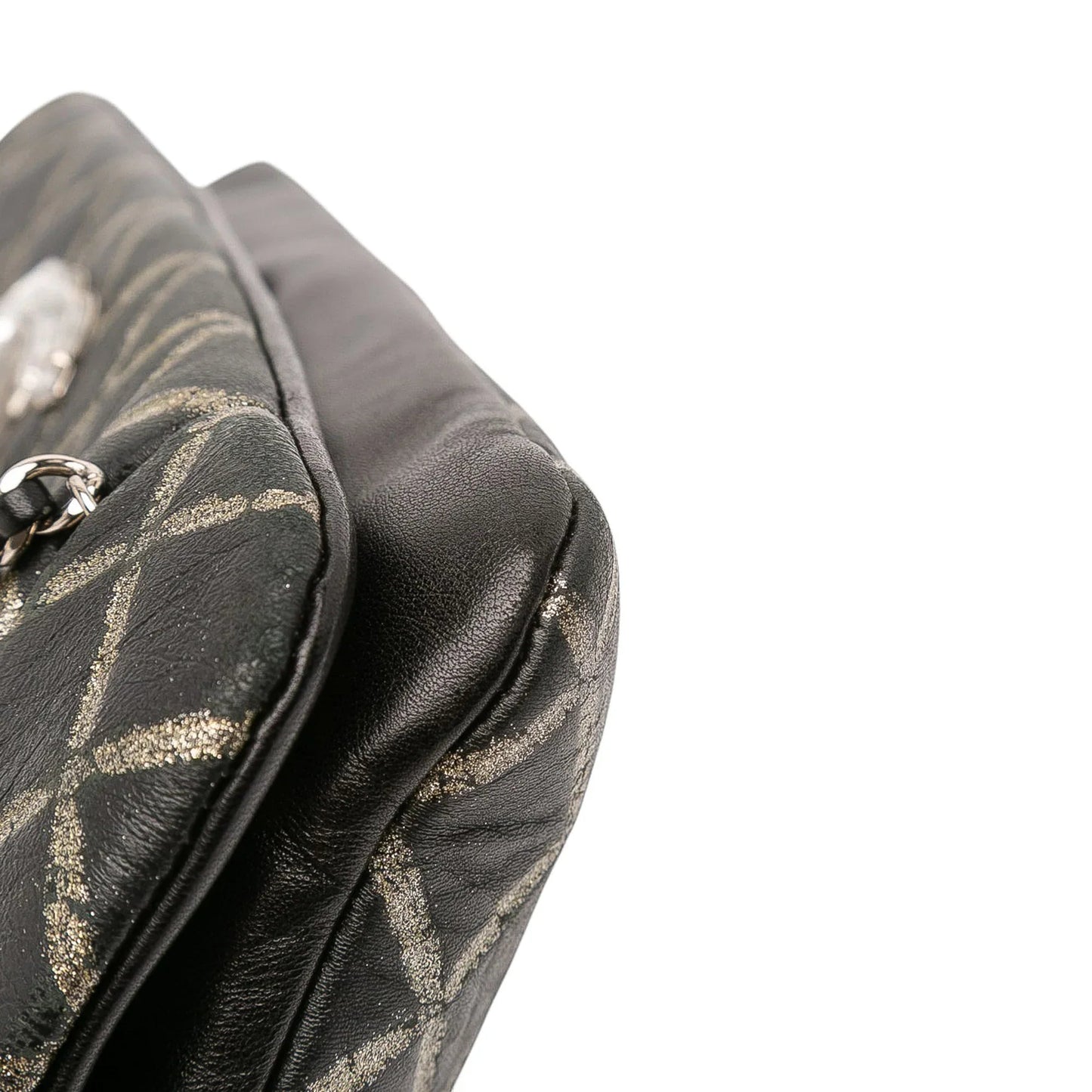 Black Chanel Quilted Metallic Distressed Lambskin CC Crystal Flap Shoulder Bag