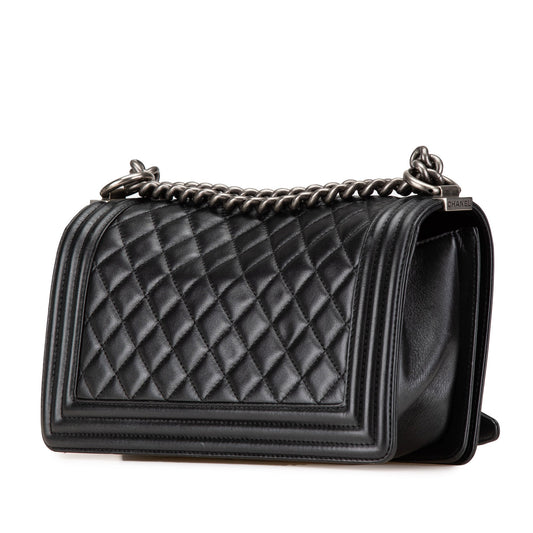 Black Chanel Medium Lambskin Boy Flap Crossbody Bag