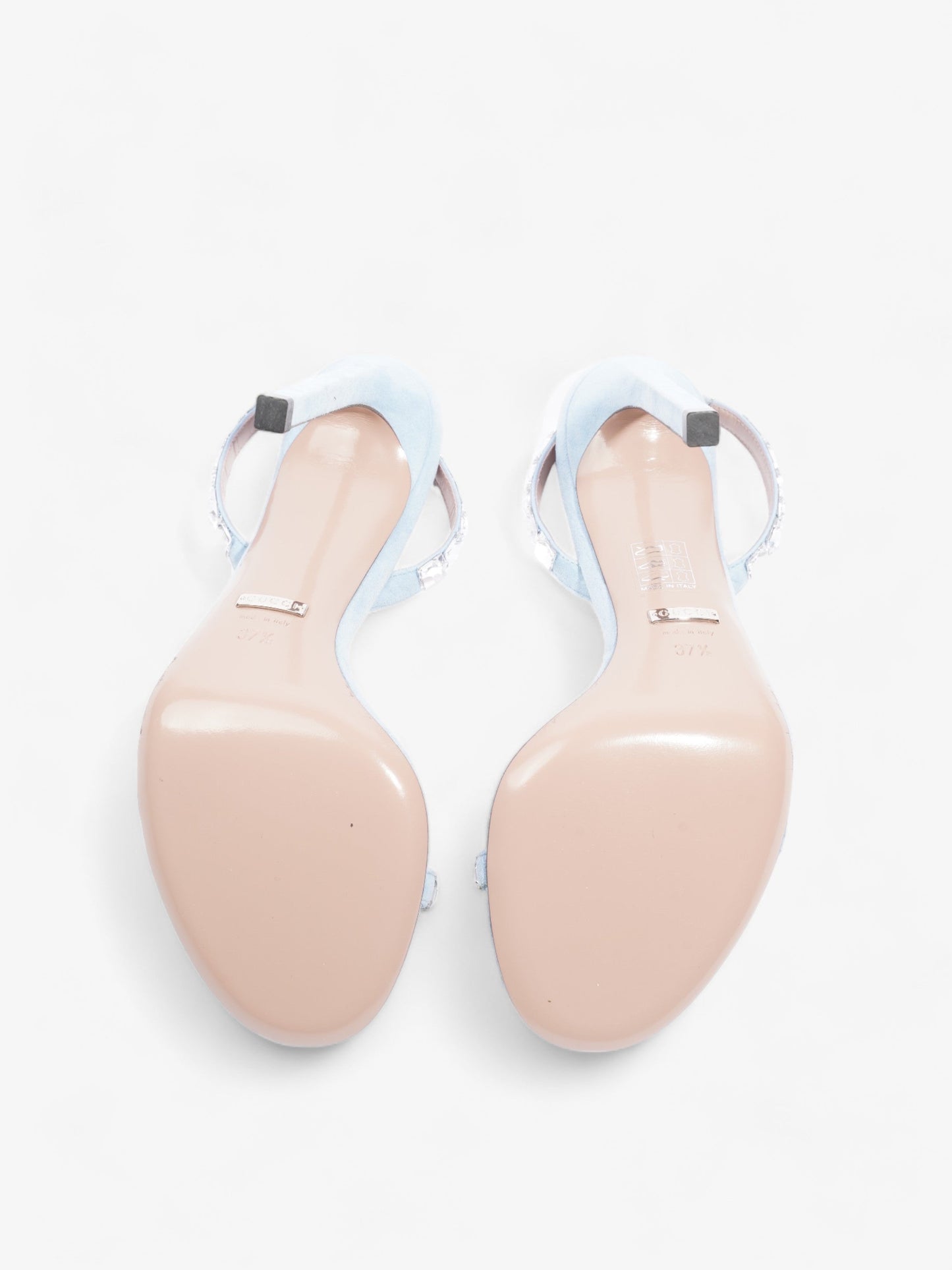 Gucci Kid Scamosciato Crystallo Mallory Slingback  100mm Mineral Blue  Suede EU 37.5 UK 4.5