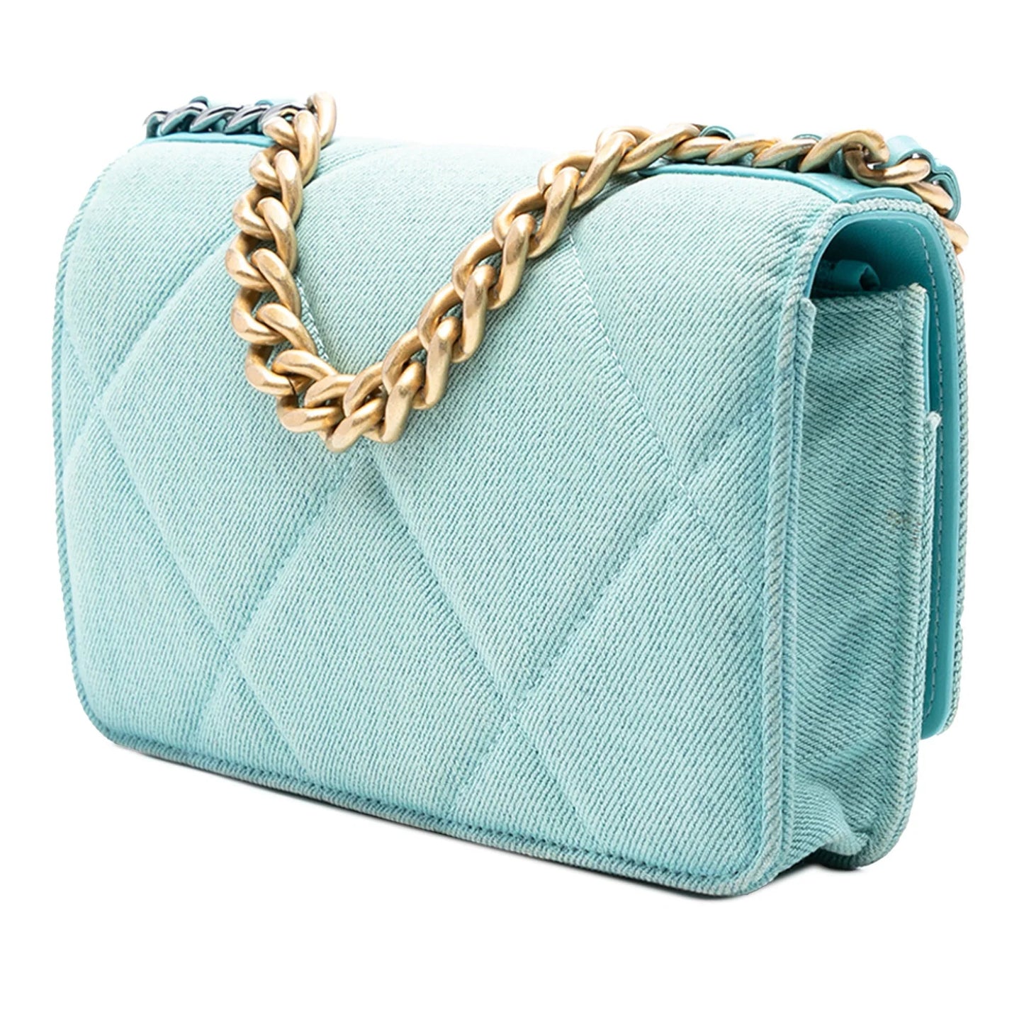 Blue Chanel Denim 19 Flap Wallet On Chain Satchel