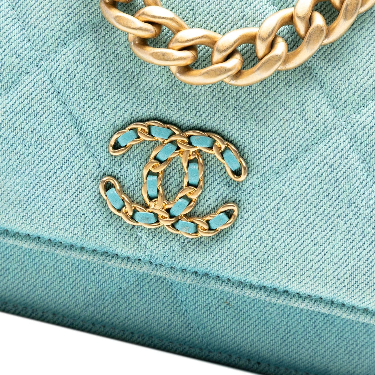 Blue Chanel Denim 19 Flap Wallet On Chain Satchel