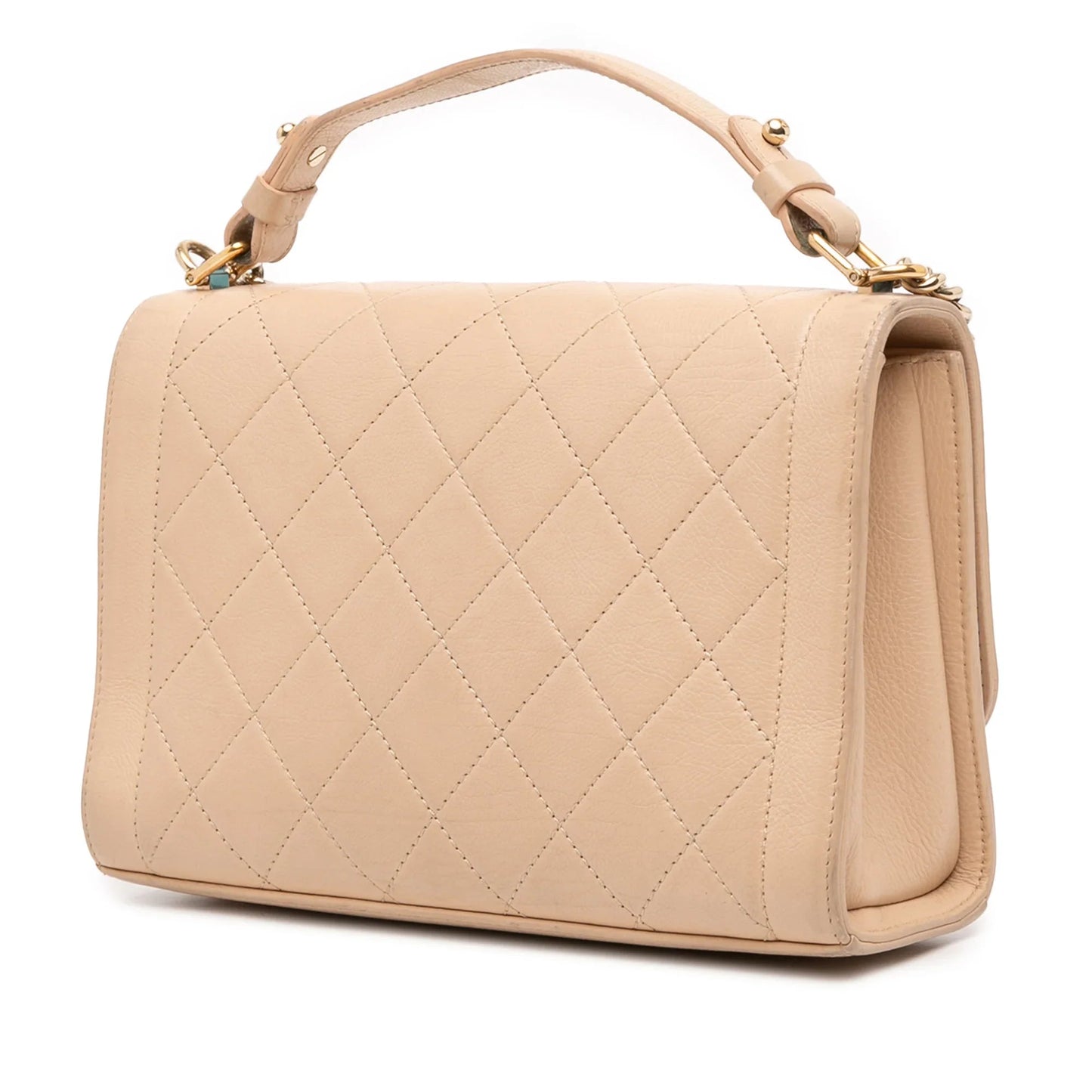 Tan Chanel Medium Quilted Calfskin Label  Flap Satchel