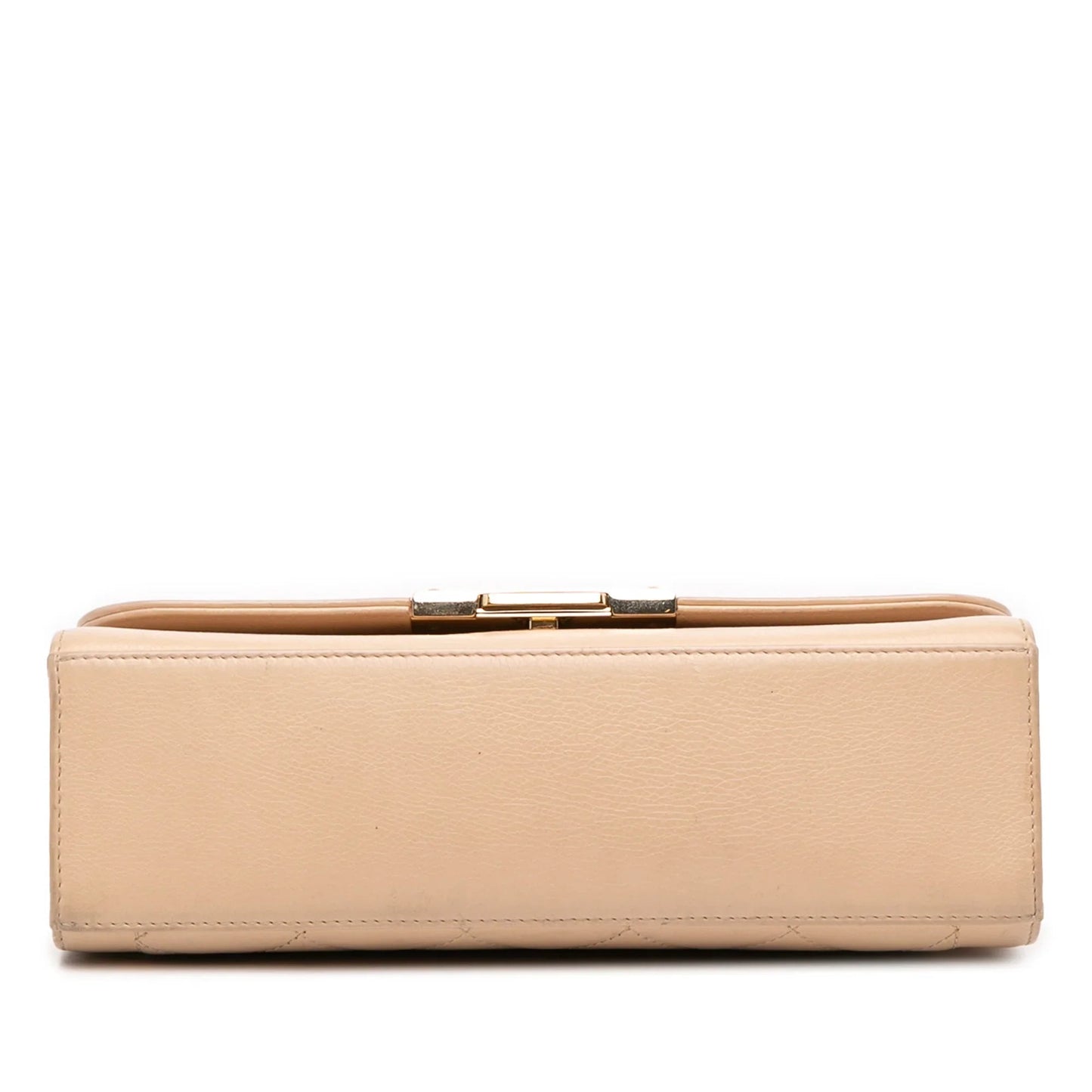 Tan Chanel Medium Quilted Calfskin Label  Flap Satchel