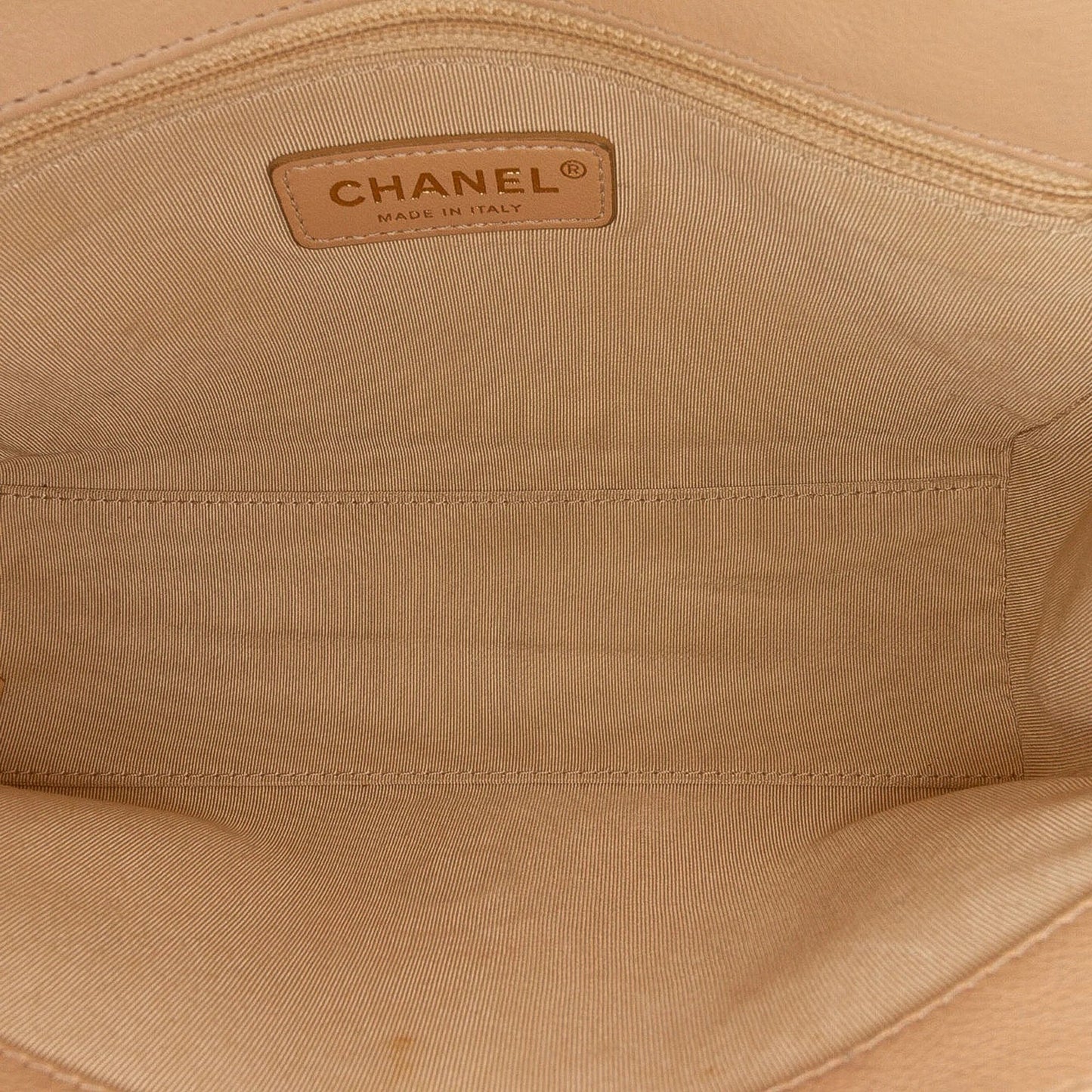 Tan Chanel Medium Quilted Calfskin Label  Flap Satchel