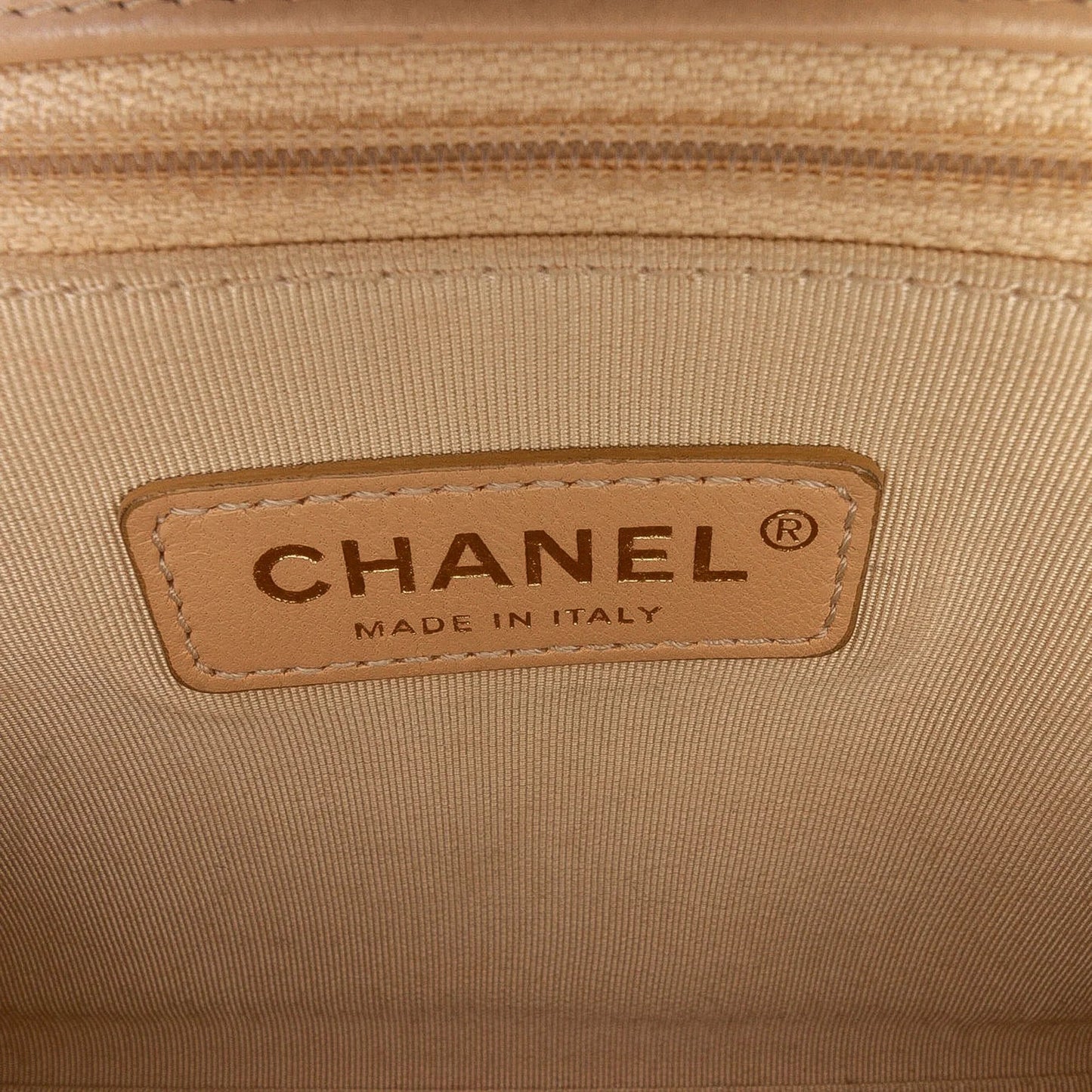 Tan Chanel Medium Quilted Calfskin Label  Flap Satchel