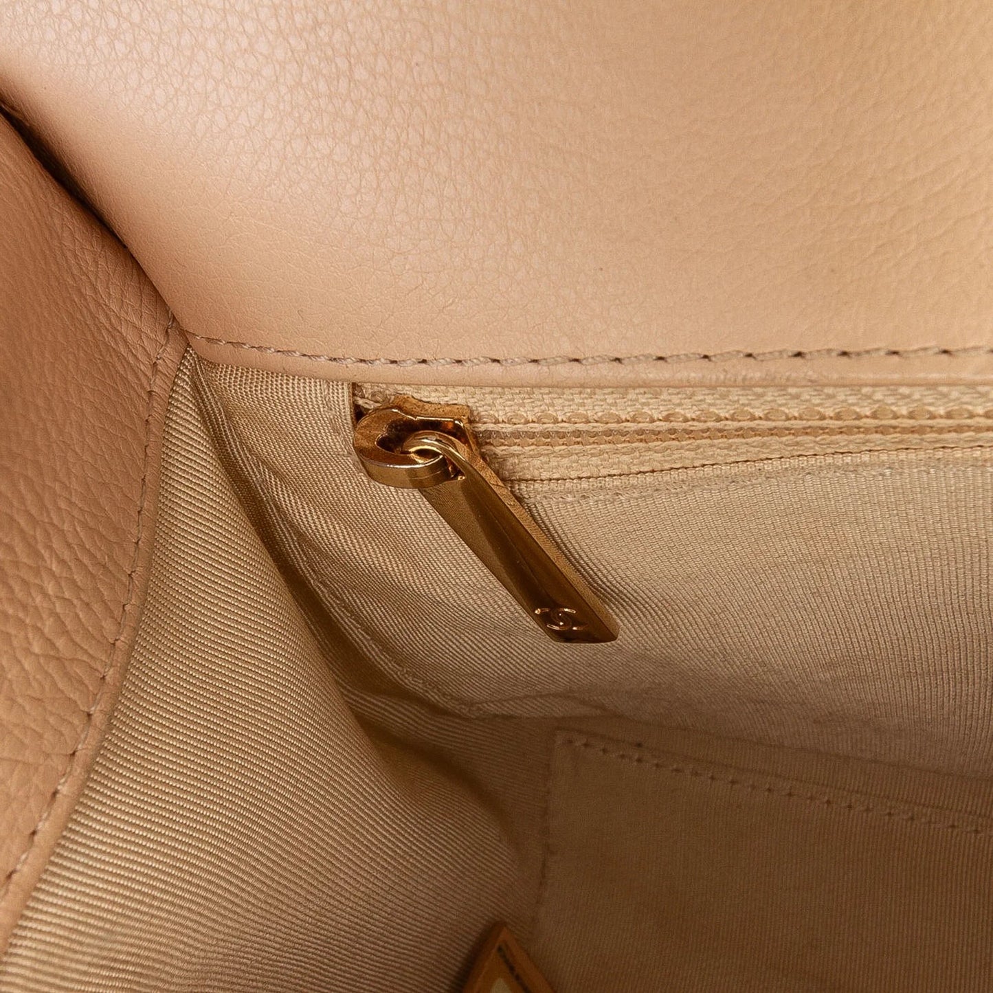 Tan Chanel Medium Quilted Calfskin Label  Flap Satchel