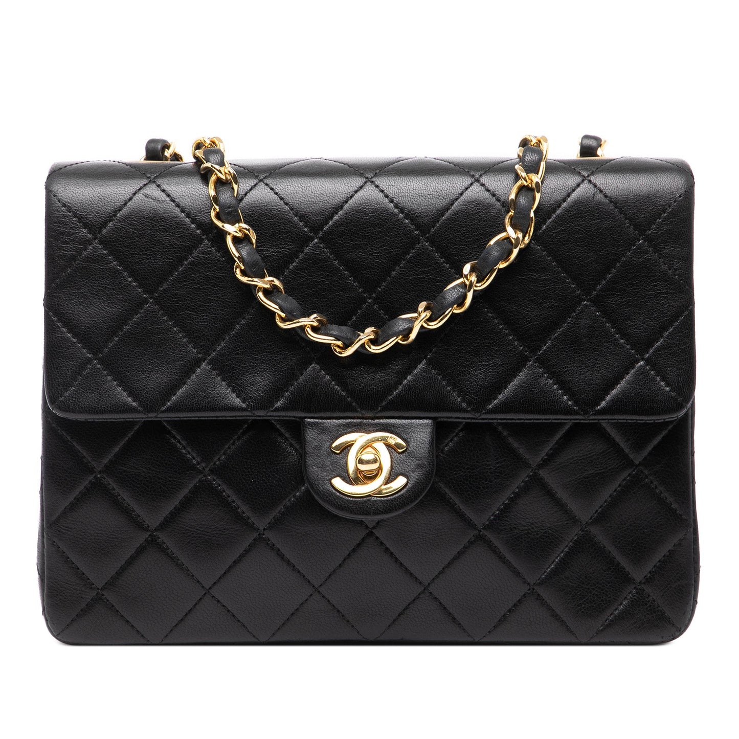 Black Chanel Square Quilted Lambskin Single Flap Shoulder Bag