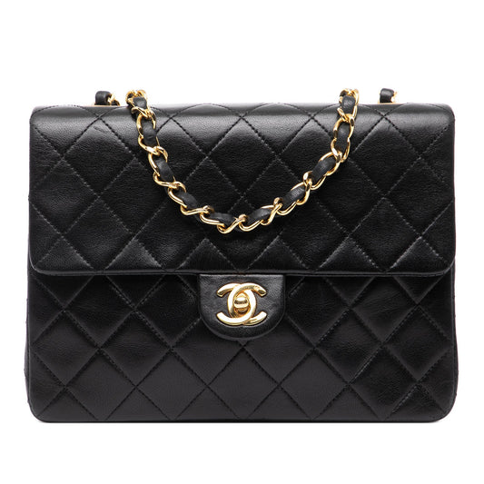 Black Chanel Square Quilted Lambskin Single Flap Shoulder Bag