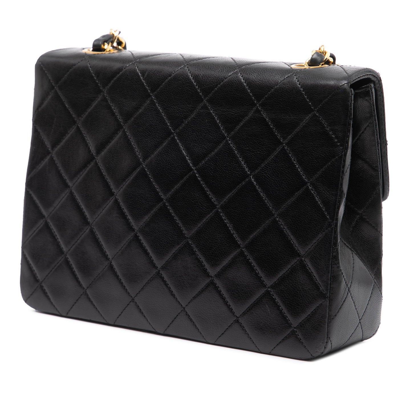 Black Chanel Square Quilted Lambskin Single Flap Shoulder Bag