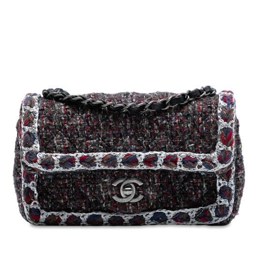 Black Chanel Mini Rectangular Classic Braided Tweed Single Flap Crossbody Bag
