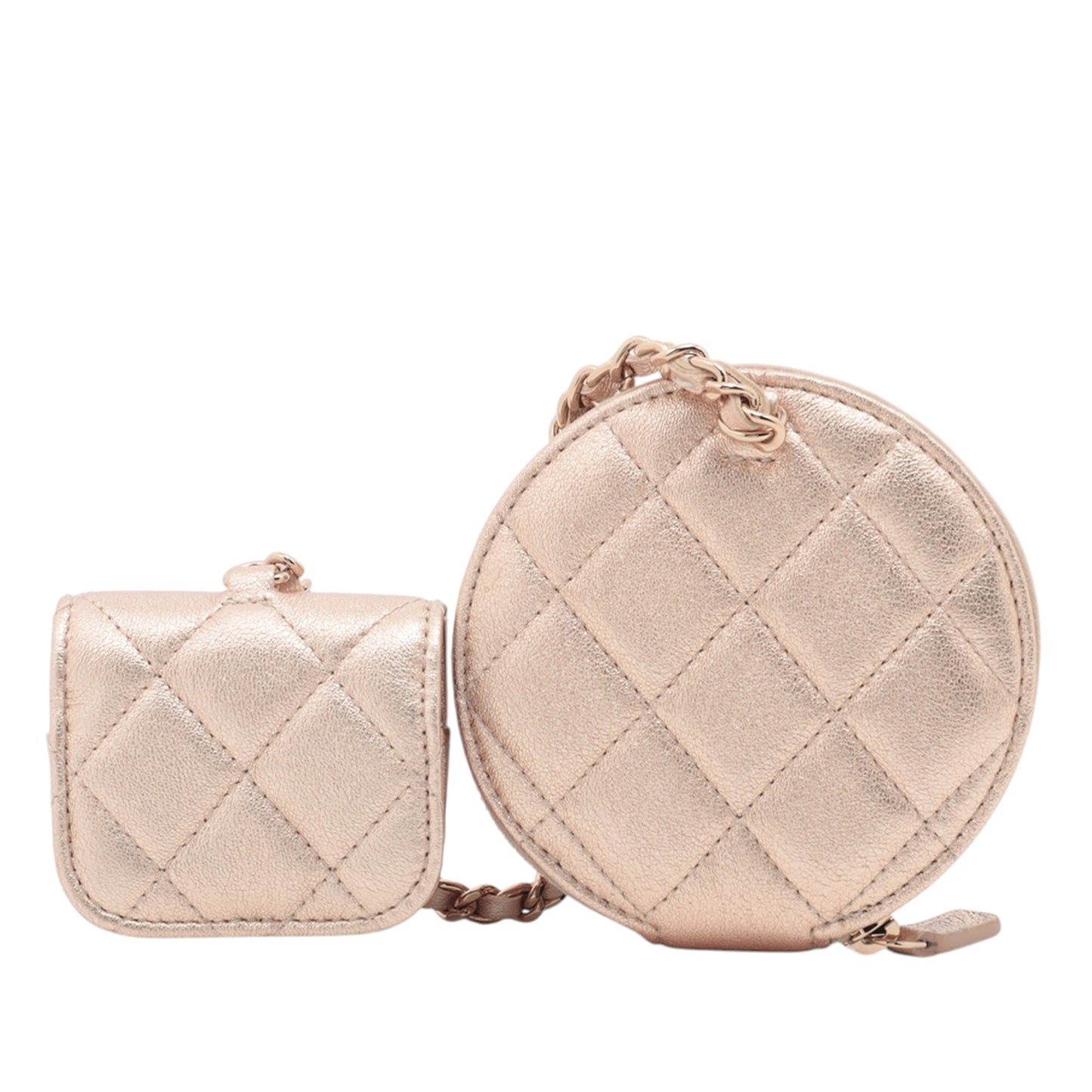 Rose Gold Chanel CC Quilted Metallic Lambskin Coin Pouch and AirPods Pro Case