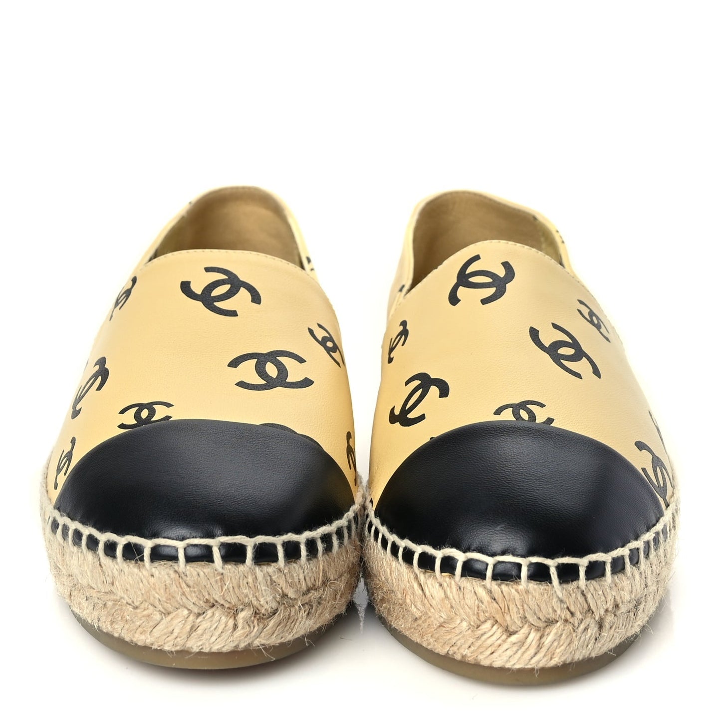 Chanel Lambskin Printed Coco Beach Espadrilles 38 Beige Black