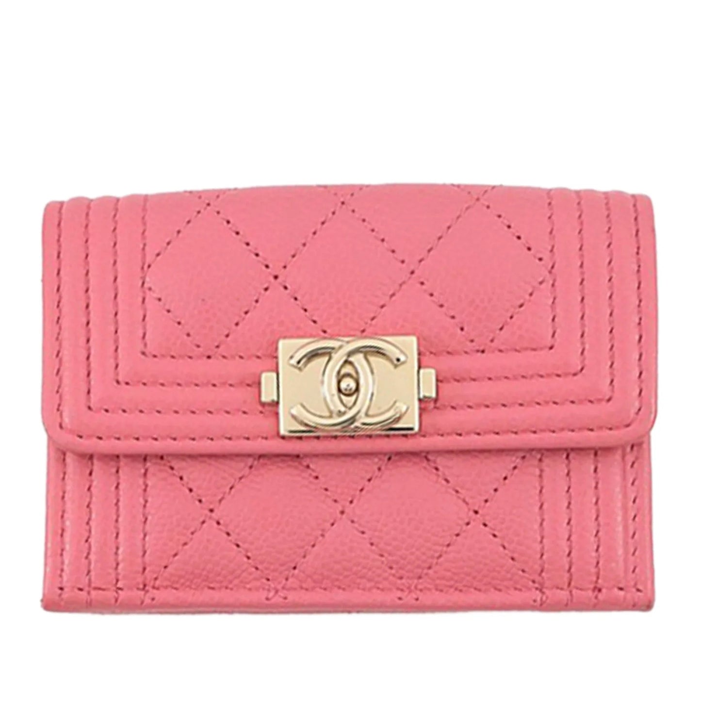 Pink Chanel Quilted Caviar Boy Compact Wallet