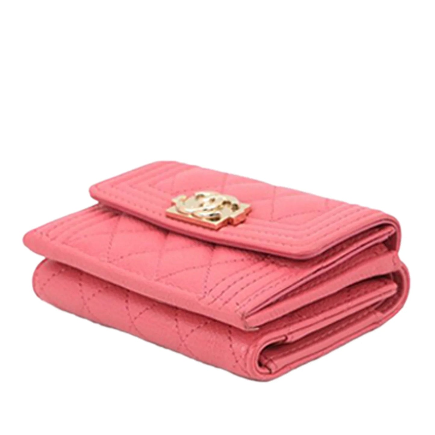 Pink Chanel Quilted Caviar Boy Compact Wallet