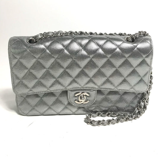 CHANEL Shoulder Bag leather Silver COCO Mark CC Matrasse 25
