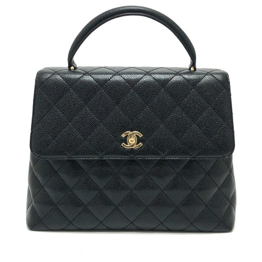CHANEL Handbag Caviar skin black COCO Mark CC Matrasse quilting
