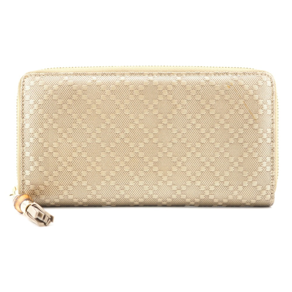 GUCCI Long Wallet Purse 224253 beige Zip Around Bamboo Diamante Women