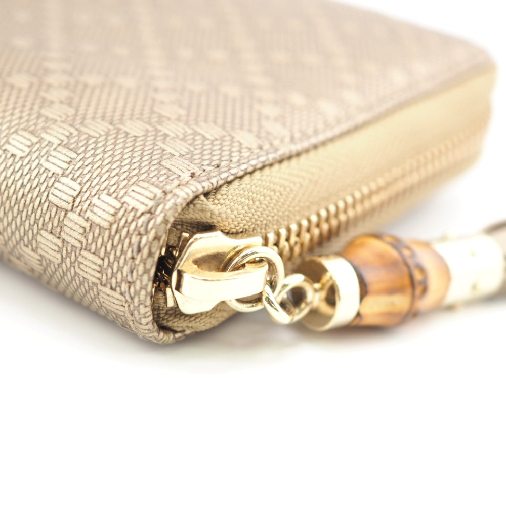 GUCCI Long Wallet Purse 224253 beige Zip Around Bamboo Diamante Women