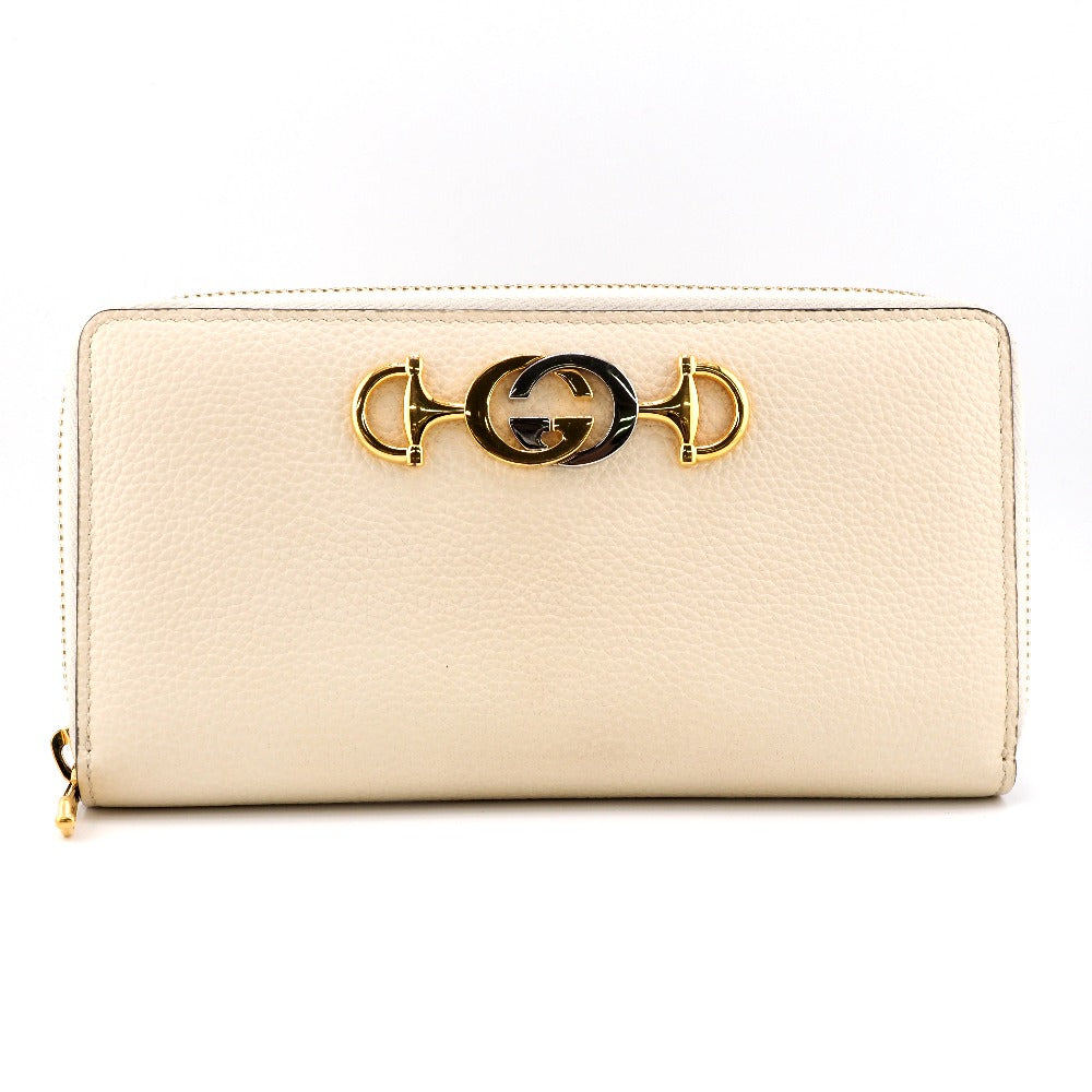 GUCCI Long Wallet Purse 570661 leather cream Zip Around Zumi Women