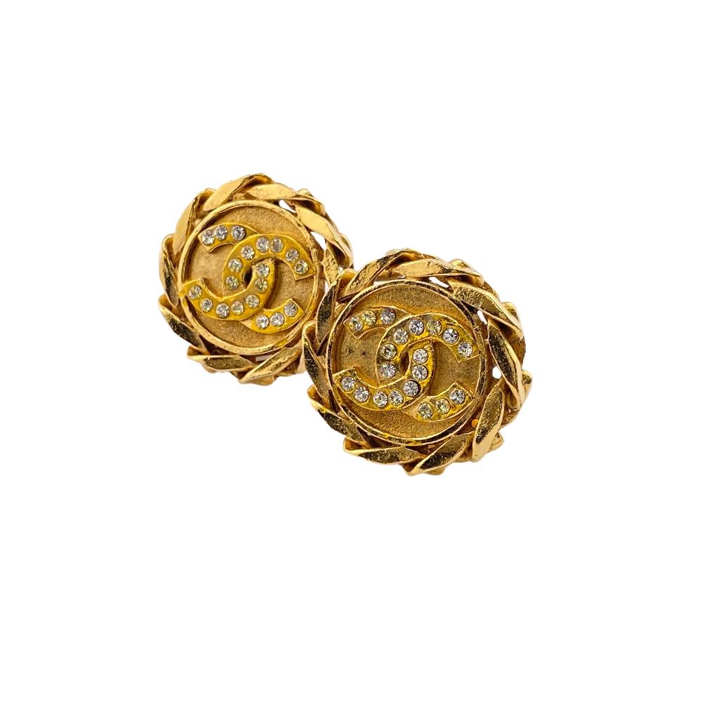 CHANEL Earring Gold Plated gold COCO Mark Rhinestone