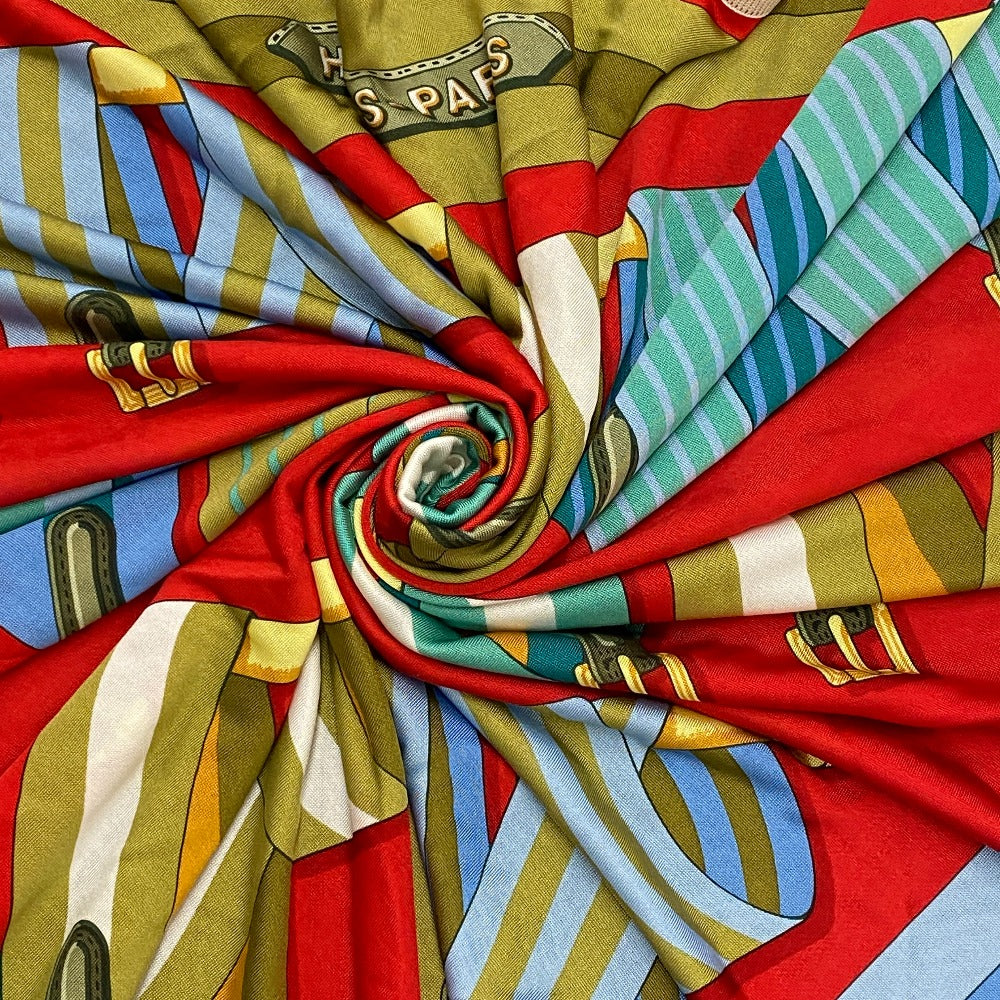HERMES scarf silk Red Triangle Jean Women  d