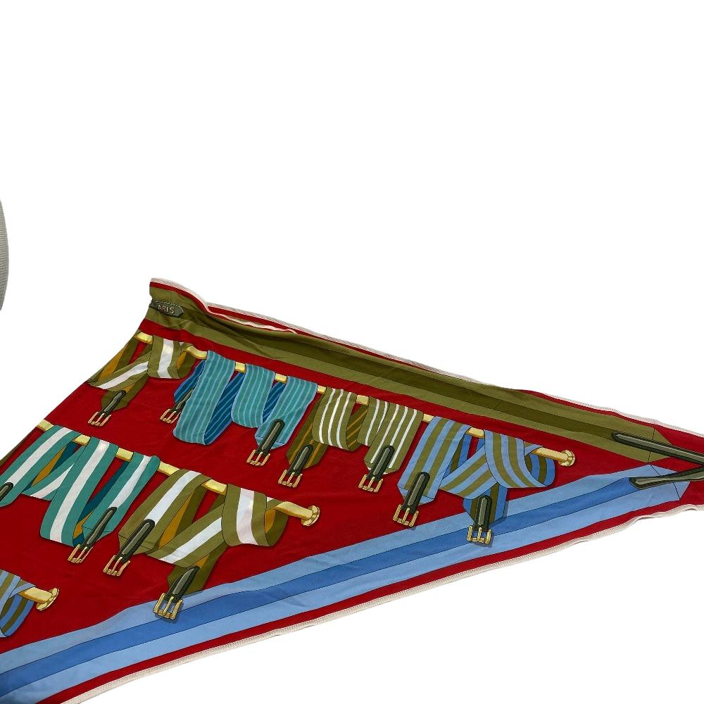 HERMES scarf silk Red Triangle Jean Women  d