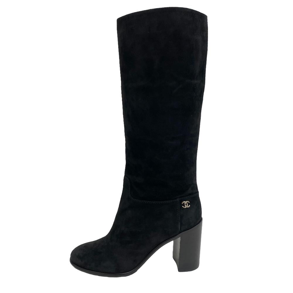 CHANEL boots suede black Knee-high boots COCO Mark Women 37 1/2  d