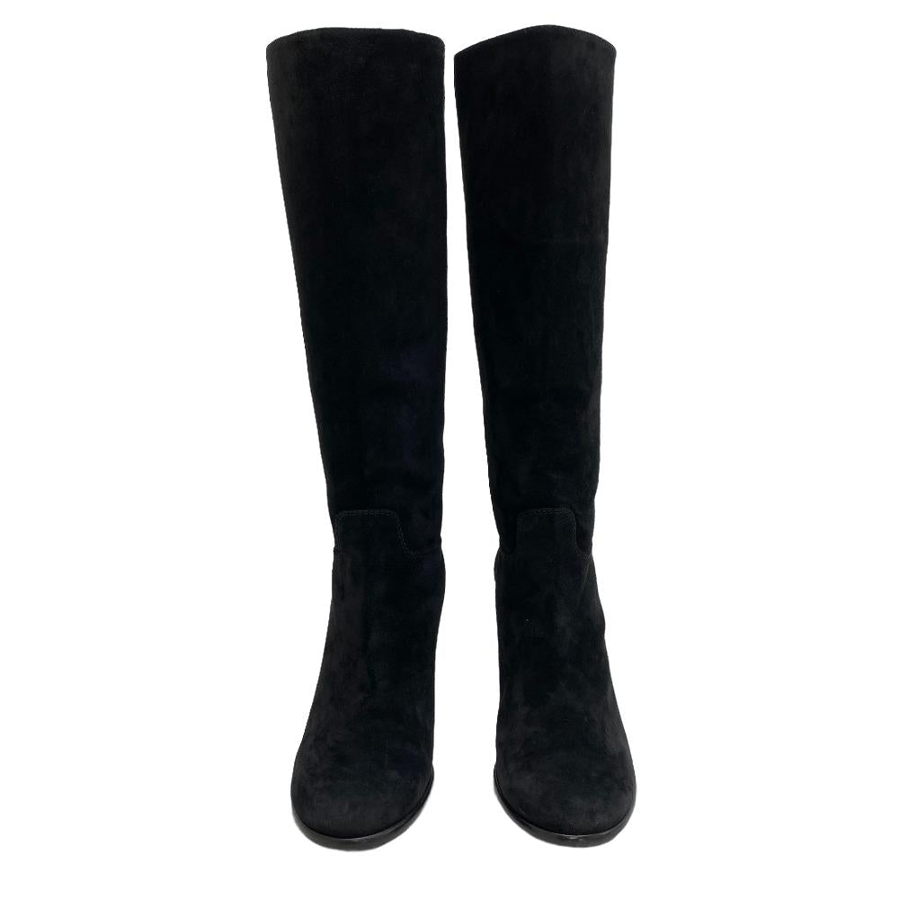 CHANEL boots suede black Knee-high boots COCO Mark Women 37 1/2  d