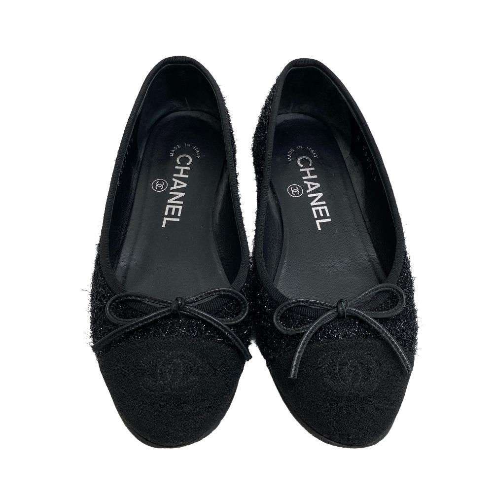 CHANEL Ballet shoes G02819 Leather, Fabric black COCO Mark Lame 34 1/2C