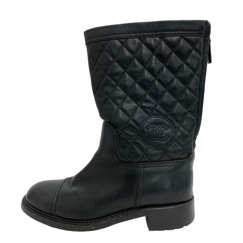 CHANEL boots leather black COCO Mark Matelasse Zip Women 39  d