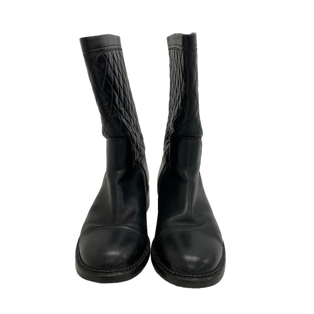 CHANEL boots leather black COCO Mark Matelasse Zip Women 39  d