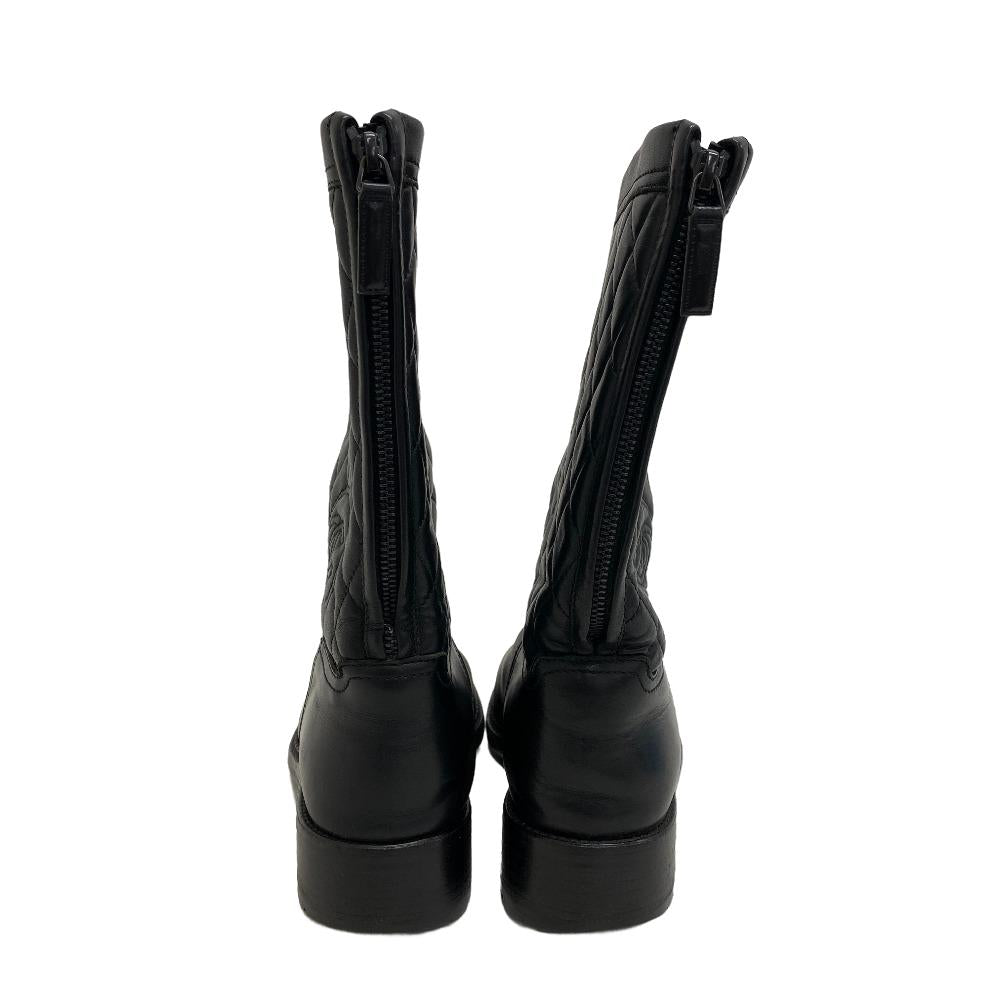 CHANEL boots leather black COCO Mark Matelasse Zip Women 39  d